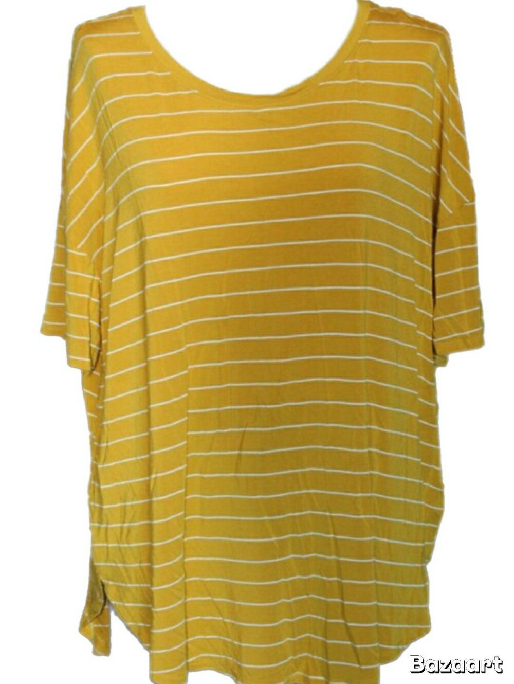 Time And Tru, Women’s Mustard Yellow Striped Scoop Neck Tee, XXXL 22